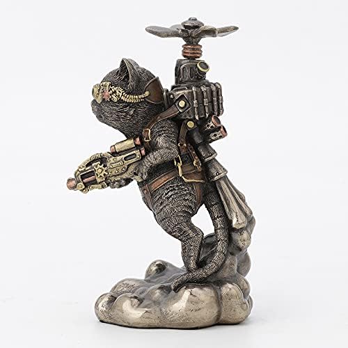 Veronese Design 5 1/2 Inch Tall Steampunk Cat Propeller Animal Collectible Figurine Cold Cast Bronzed Resin Statue
