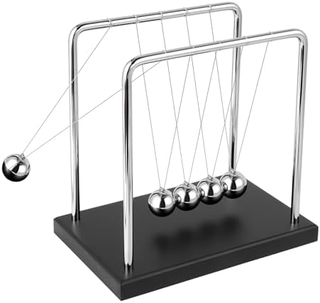 Large Newton's Cradle 5 Balls Pendulum Black Wooden Base Ornament