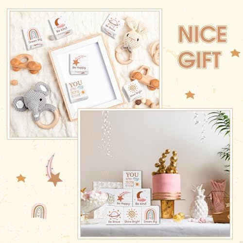6 Pcs Nursery Shelf Decor Baby Wooden Blocks, Rainbow Style