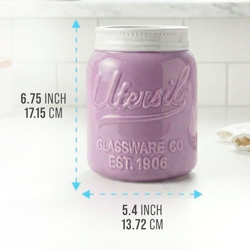 Comfify Purple Mason Jar Utensil Holder – Wide Mouth Ceramic – Farmhouse
