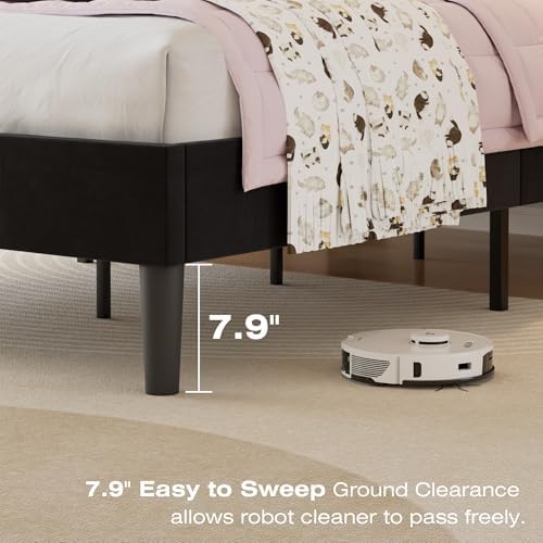 VECELO Twin Size Bed Frame with Upholstered Headboard, Velvet & Black