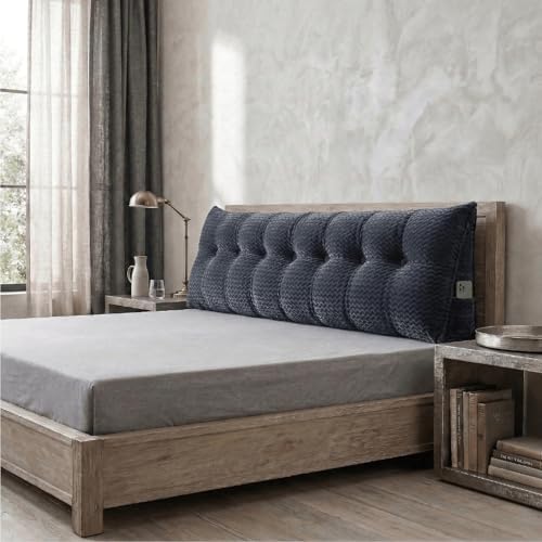 Headboard Pillow King Size, Reading Pillow for Bed, Wave Pattern Wedge Pillow, Tufted Backrest Support, Headboard Substitute, Darkgray