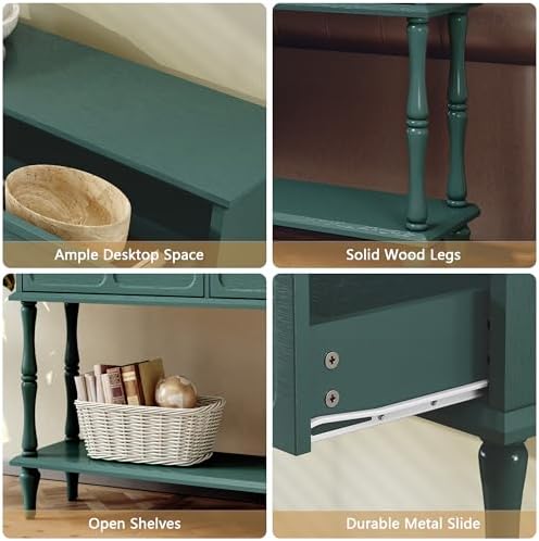 ARTPOWER 47" Mid-Century Console Table, 2 Drawers and Open Shelf, Green