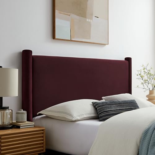 Modway Rael King Upholstered Headboard with Pillars in Mulberry – Velvet Headboard – Stain-Resistant Performance Velvet Headboard for King Size Beds