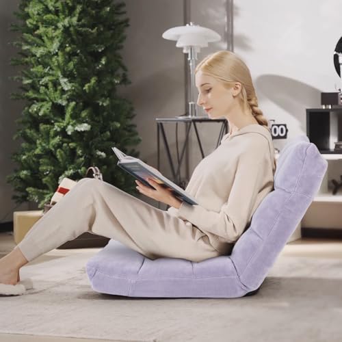 S AFSTAR Cushioned Floor Chair, 14-Position Adjustable Padded Lazy Recliner with Comfortable Back Support and Skin-Friendly Cover, Great for Reading, Playing Game, Meditating (Light Purple)