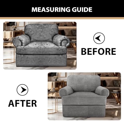 Sofa Cover 2 Pieces T Cushion Chair Covers with Arms Super Stretch Chair Slipcover for Living Room,Slip Cover Anti Slip Armchair Furniture Protector Pet Universal(Light Gray, 1 Cushion)