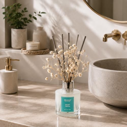 Airkeep Reed Diffuser Set,3.38 fl oz (100 ml) - Watery Freesia Oil Diffusers with 8 Reed Sticks, Home Fragrance Reed Diffuser for Bathroom Shelf Decor