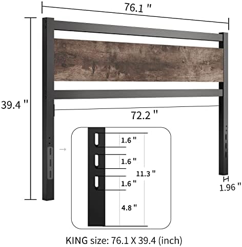 Headboard Only Wooden Headboard with Metal Slats Rustic Headboard, King