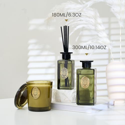 M&SENSE 6.3 oz Large Reed Diffuser Set | Lime+Basil Scent Oil Diffuser with Sticks | Hotel Collection Non-Toxic Home Fragrance |for Bedroom Bathroom Living Room