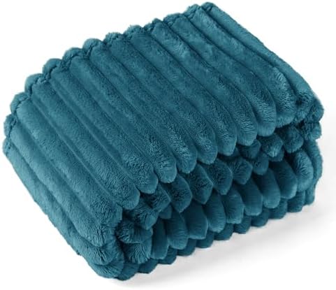 EXQ Home Stripe Twin Size Throw Blanket Teal for Couch Gentle Soft