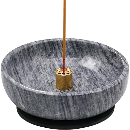 Natural Marble Incense Burner, Stick and Reflux Incense Holder, Handmade Stick Incense Burner, Ideal for Incense Smoking, Incense Burning and Decoration (Extra Large 5.91inGrey)