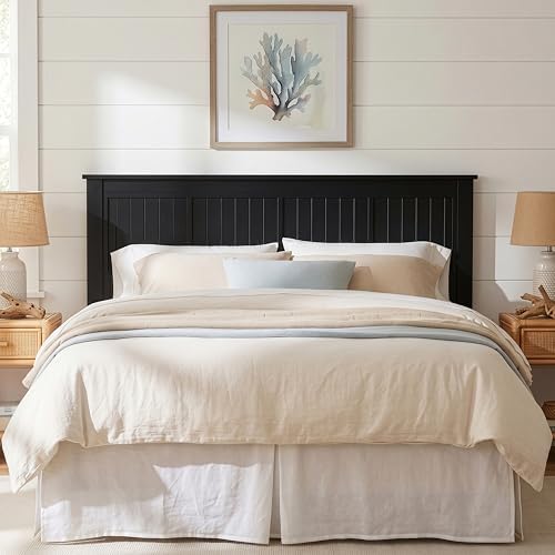 ComfIQ Serene Wood Panel Headboard with Window-Pane Design, King, Black