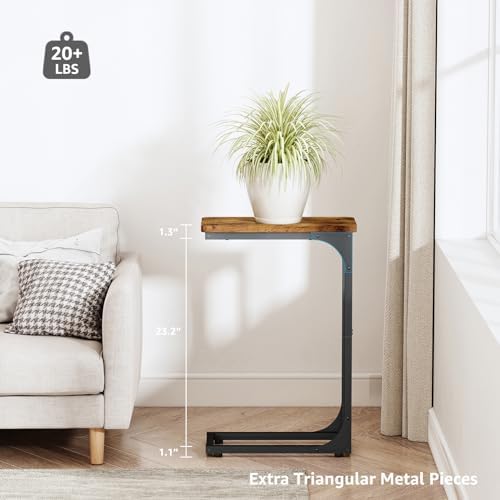 QEEIG Narrow C Table Side Tables Set of 2 (7.1" Width, Brown)