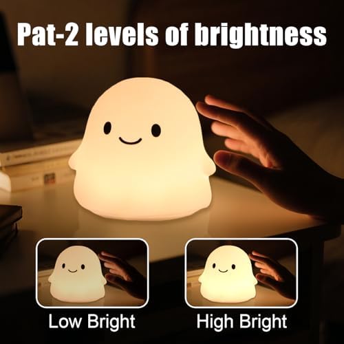 Rytinazzz Halloween Ghost Night Light, 50-Hour Battery & Pat Control, Cute Squishy Lamp for Kids Room Decor, USB Rechargeable with Timer, Cute Home Decor