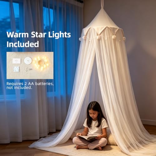 Princess Bed Canopy for Girls with Star Lights
