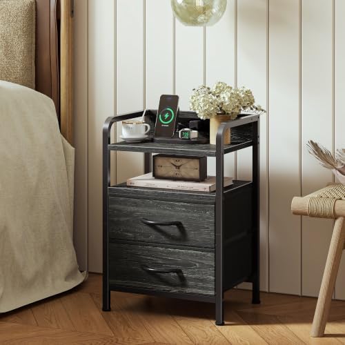 Huuger Nightstands Set of 2, Night Stand, Charging Station, USB-C Ports