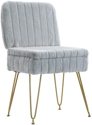 Vanity Chair with Storage | Comfy Ottoman with Folding Back