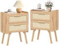 Lerliuo Rattan Nightstands Set of 2 for Bedroom, 2 Drawers