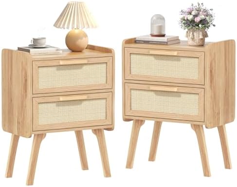 Lerliuo Rattan Nightstands Set of 2 for Bedroom, 2 Drawers