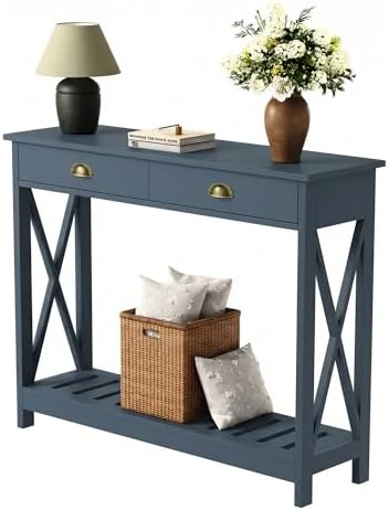 ChooChoo Console Table with Drawer for Entryway with Stable X Supports