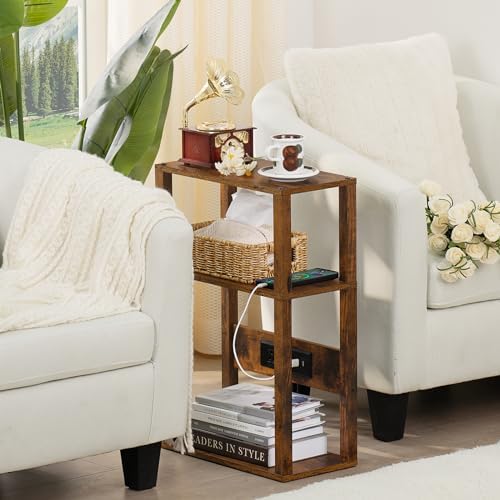 YUFAM 3-Tier Narrow Bedside Table Set 2 for Small Spaces, Skinny Nightstand