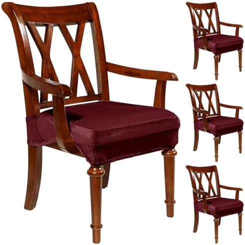 Havawish Extra Wide Dining Chair Seat Covers, Wine Red, Velvet, 4 Pcs