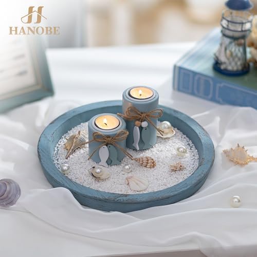 Hanobe Coastal Decorative Tray, Farmhouse Plate for Beach Table Decor