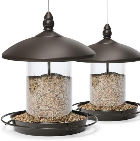 Pack of 2 - Metal Roof Bird Feeder for Backyard Birds, Bronze.