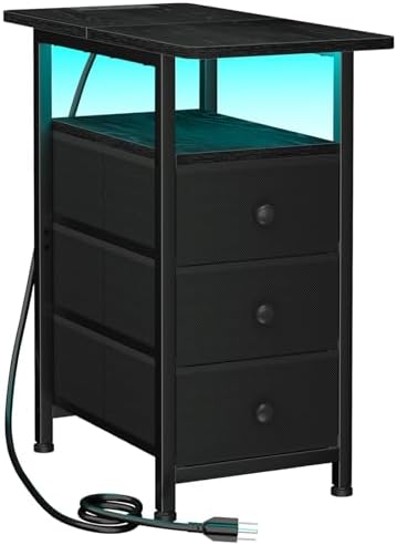 AMHANCIBL Narrow Side Table with Charging Station, Small End Table