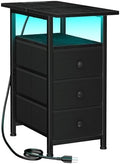 AMHANCIBL Narrow Side Table with Charging Station, Small End Table