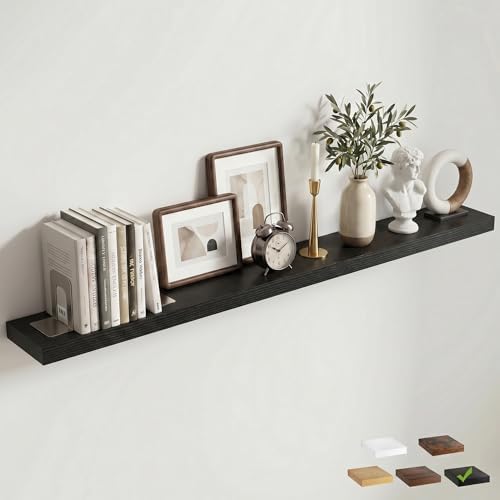 72 Inch Floating Shelves for Wall, 8"D Wood Storage Shelves, Black Finish