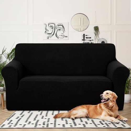 U-NICE HOME Oversized Stretch Loveseat Couch Cover, Black