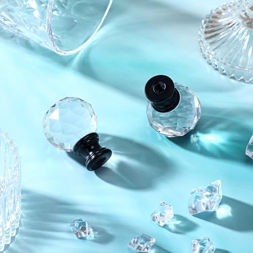 Mudder 2 Pcs Crystal Lamp Finial Diamond Knob 1-3/4 Inches,Black Base