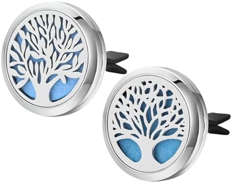 KVAEY 2PCS 30mm Car Diffuser Vent Clips, Tree of Life Aromatherapy Essential Oil Diffuser Locket with 12 Felt Pads, Stainless Steel Car Diffuser Locket Air Freshener (Style 3)