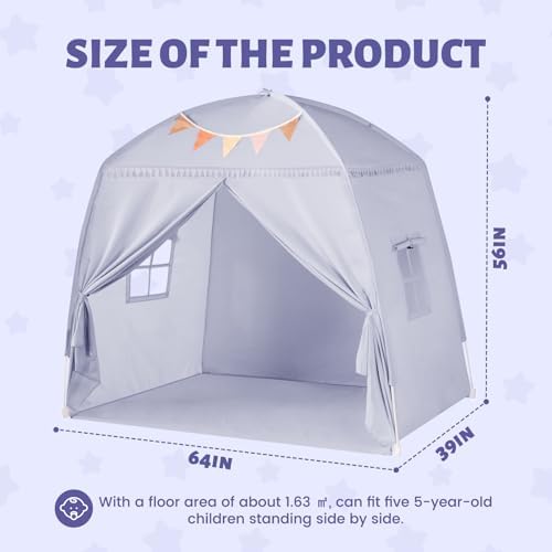 Sumbababy Large Teepee Tent for Kids - Tent Indoor Kids Teepee Tent for Boys & Girls - Kids Play Tent Inside Canopy Bed for Playroom Gift Toys (Gray)