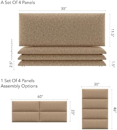 Vänt Wall Mounted Headboard Panels, Queen/Full, Faux Merino Wool Camel