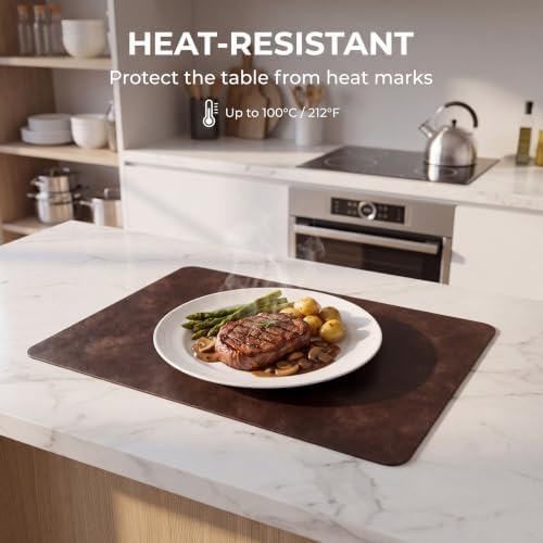 ADRIMER Fall Placemats Set of 4, Heat Resistant Faux Leather, Coffee