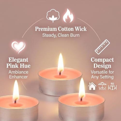 MAQIHAN 25 Pack Pink Tea Light Candles - Mini Soy Wax Votive Candle Set