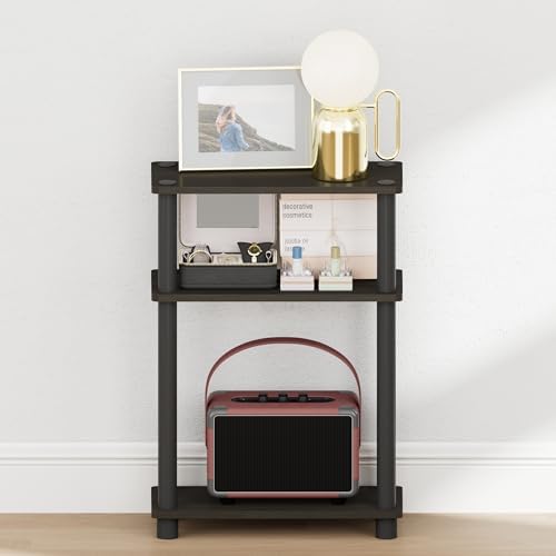 Furinno Turn-N-Tube Narrow Night Stand, 3-Tier Rectangular Nightstand with Storage Shelf, Slim Toolless Bedside Table, End Table, Side Table, for Bedroom, Closet, Dorm, Espresso