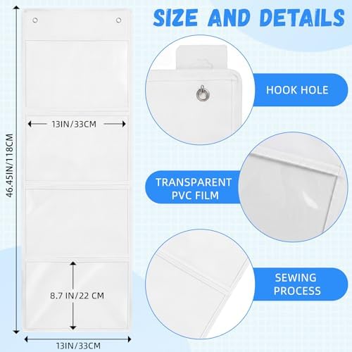 Watersay 2 Pcs Storage Pocket Chart for Classroom, 4 Pockets, White