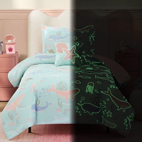 Twin Comforter Set for Girls/Boys-3 Pieces Ocean Glow in the Dark Bedding