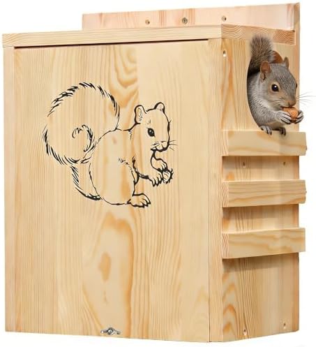 Large Squirrel House for Outside, Wooden Squirrel Box with Predator Guard