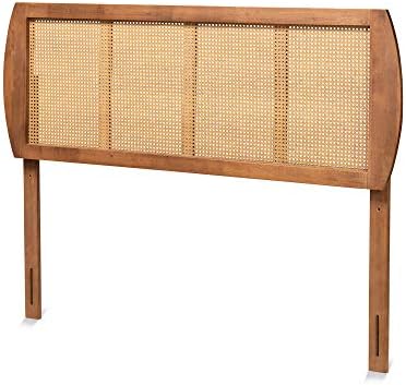 Baxton Studio Harris Mid-Century Modern Ash Walnut Finished Wood and Synthetic Rattan King Size Headboard
