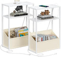 TUTOTAK Narrow Side Tables with Charging Station, Slim End Tables Set of 2