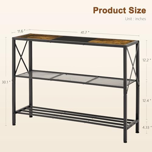 Hoctieon Industrial Console Table, 3 Tier Entryway Table, Hallway Tables, Narrow Sofa Tables with Shelves, Entrance Table for Entryway, Rustic Brown&Black