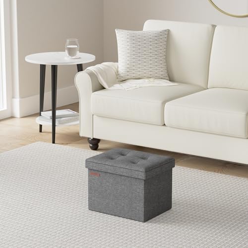 SONGMICS Small Folding Storage Ottoman, 15.7 x 12.2 x 12.2 Inches