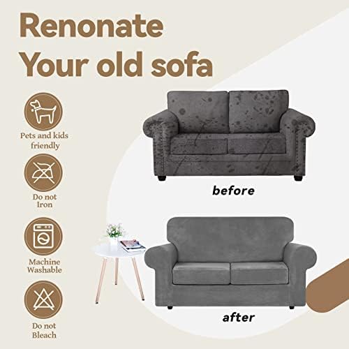 WEERRW Velvet Stretch 3 Pieces Couch Cover for Sofa Washable, Light Grey