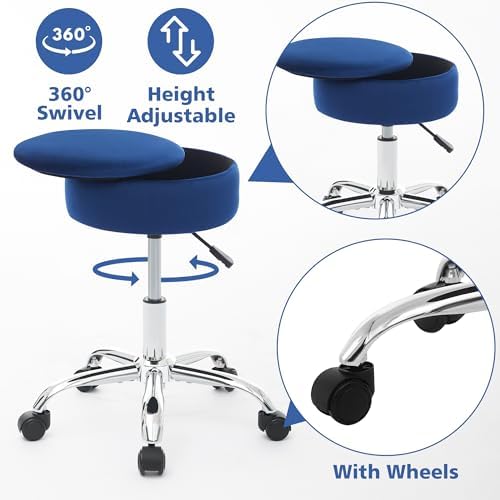 Adjustable Vanity Stool Storage Swivel Rolling Vanity Chair with Wheels