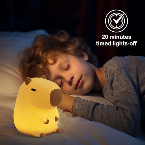 Ammonite Capybara Night Light, Cute Silicone Capybara Lamp for Kids, Soft Silicone Nursery Nightlight USB LED Touch Lamp Bedroom Decor as Xmas Birthday Gifts for Boys Girls