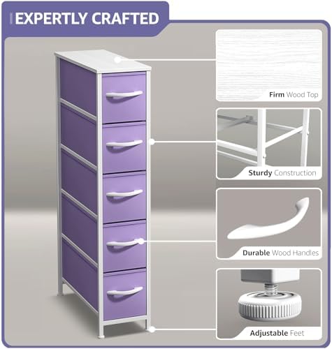 Sorbus 5-Drawer Narrow Dresser for Bedroom (Pastel Purple)